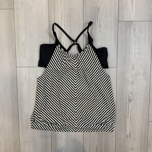 ATHLETA Slash Stripe Blousy Tankini Black Stripe SIZE 38D/DD  213457